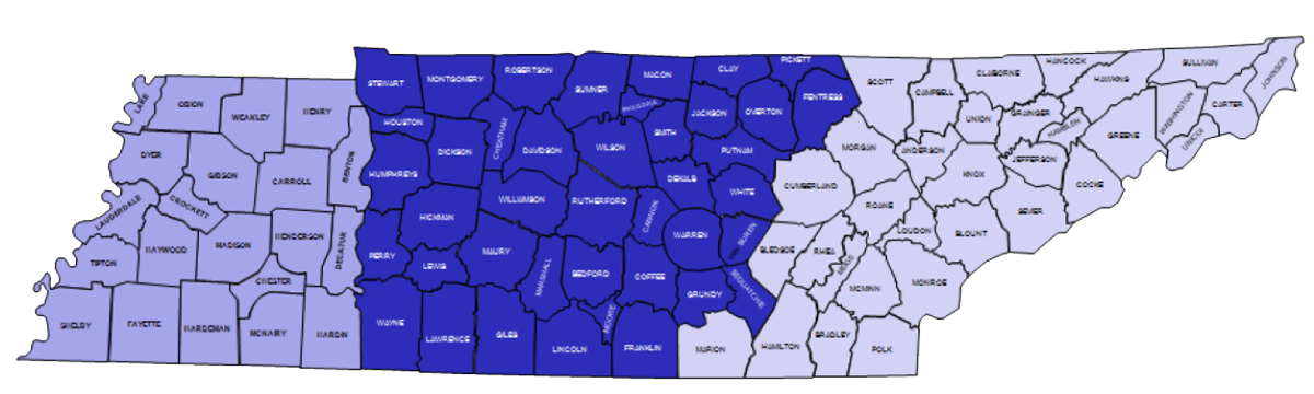 Tennessee map of counties and regions