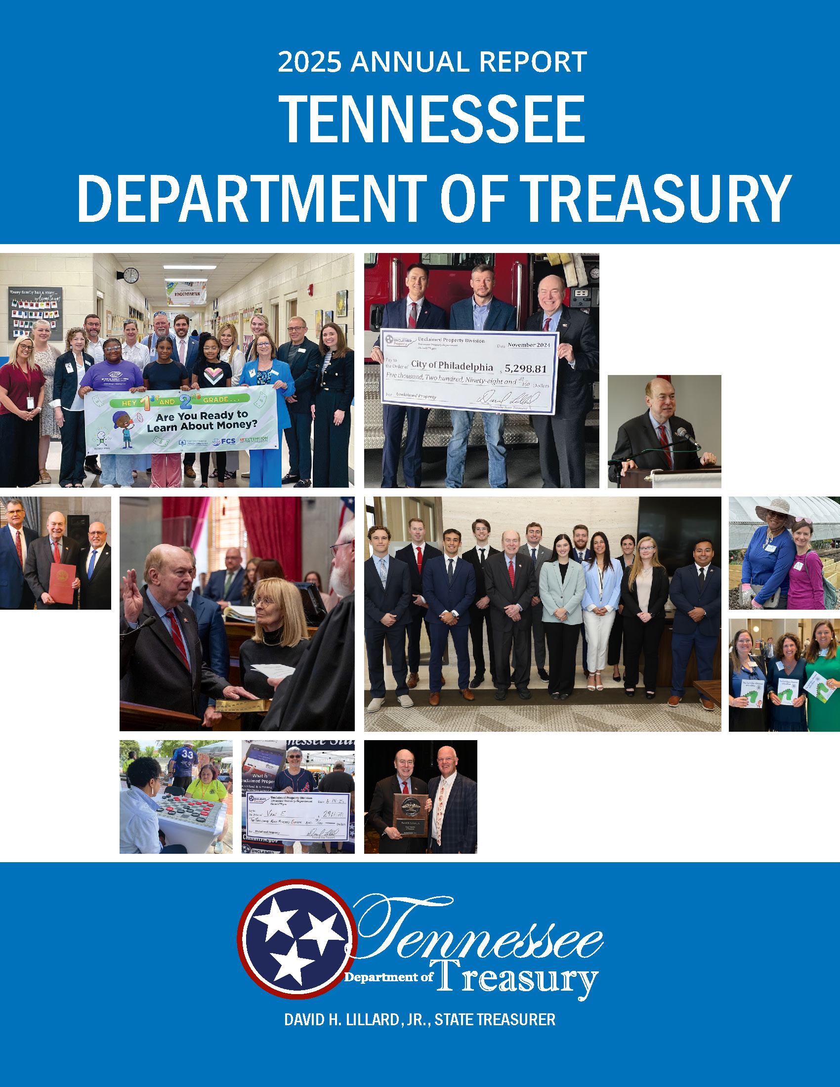 Cover of 2025 Annual Report with images of Treasury events