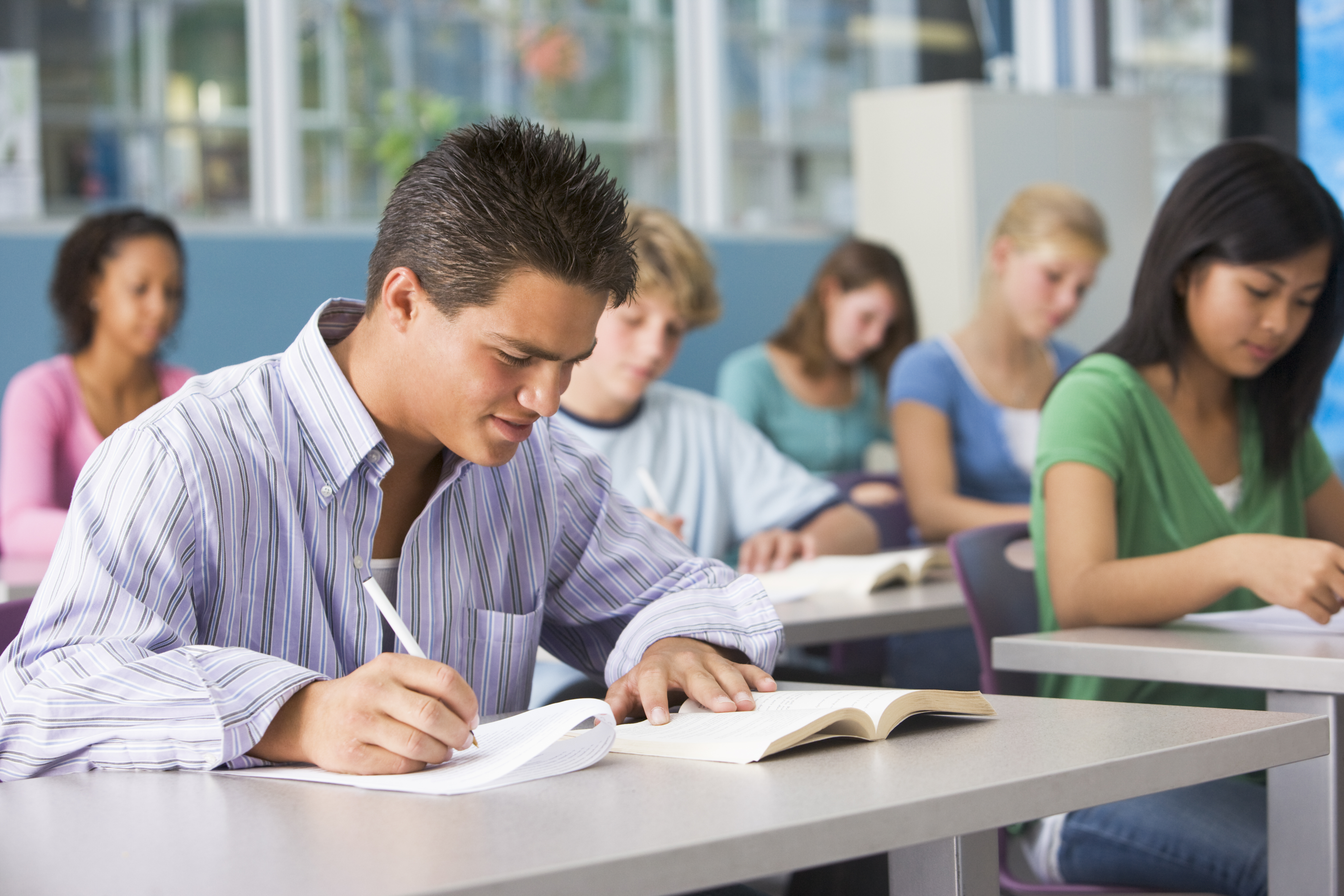 schoolboy in high school class