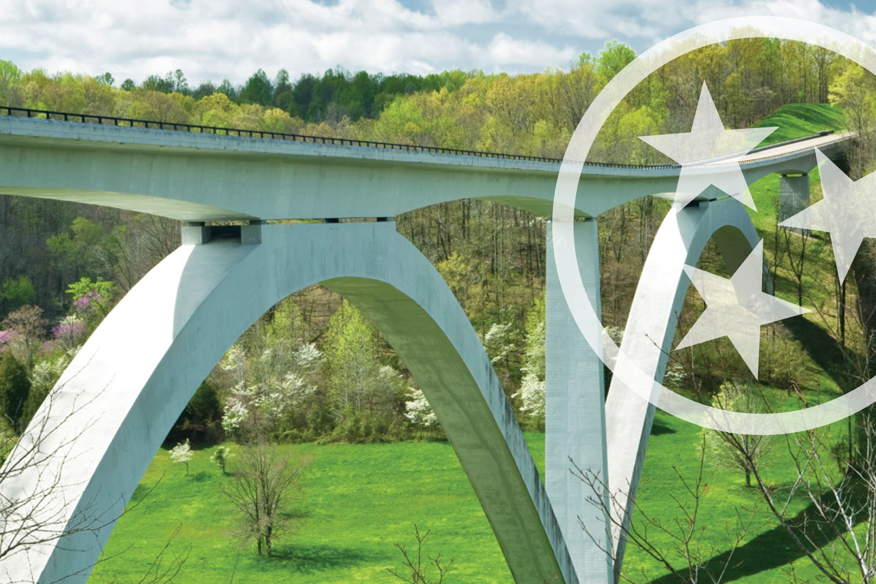 bridge in Tennessee with State flag and stars overlay